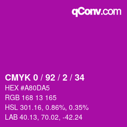 カラーコード: CMYK 0 / 92 / 2 / 34 | qconv.com