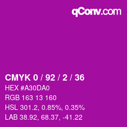 カラーコード: CMYK 0 / 92 / 2 / 36 | qconv.com