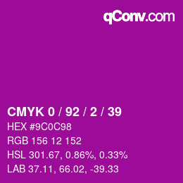 颜色代码: CMYK 0 / 92 / 2 / 39 | qconv.com