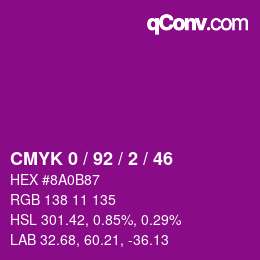カラーコード: CMYK 0 / 92 / 2 / 46 | qconv.com