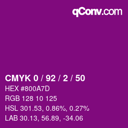 カラーコード: CMYK 0 / 92 / 2 / 50 | qconv.com