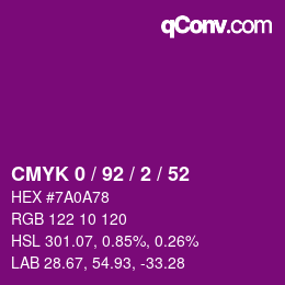 カラーコード: CMYK 0 / 92 / 2 / 52 | qconv.com