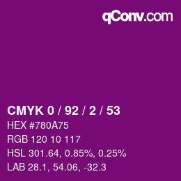 カラーコード: CMYK 0 / 92 / 2 / 53 | qconv.com