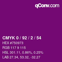 カラーコード: CMYK 0 / 92 / 2 / 54 | qconv.com
