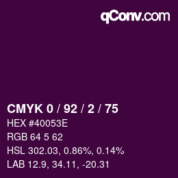 カラーコード: CMYK 0 / 92 / 2 / 75 | qconv.com