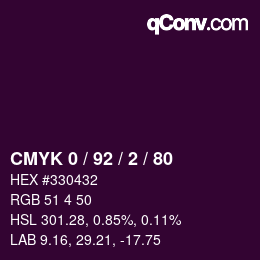 カラーコード: CMYK 0 / 92 / 2 / 80 | qconv.com