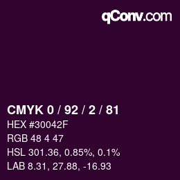 カラーコード: CMYK 0 / 92 / 2 / 81 | qconv.com
