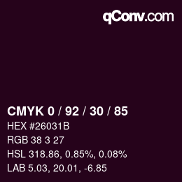 カラーコード: CMYK 0 / 92 / 30 / 85 | qconv.com