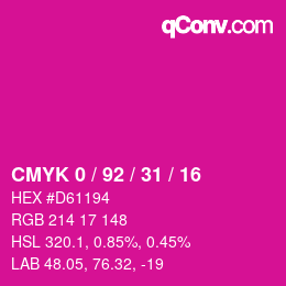 カラーコード: CMYK 0 / 92 / 31 / 16 | qconv.com