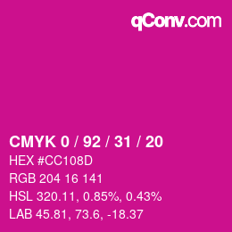 颜色代码: CMYK 0 / 92 / 31 / 20 | qconv.com