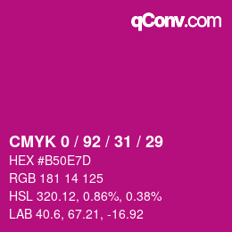 颜色代码: CMYK 0 / 92 / 31 / 29 | qconv.com