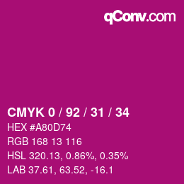 カラーコード: CMYK 0 / 92 / 31 / 34 | qconv.com