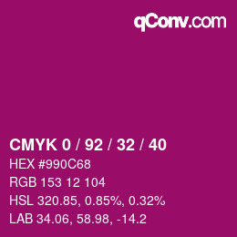 カラーコード: CMYK 0 / 92 / 32 / 40 | qconv.com