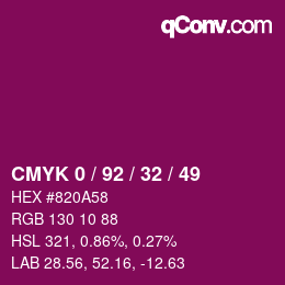 カラーコード: CMYK 0 / 92 / 32 / 49 | qconv.com
