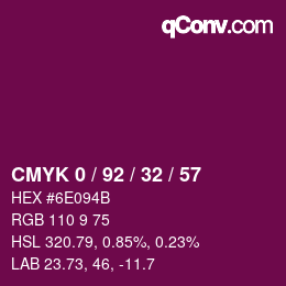 颜色代码: CMYK 0 / 92 / 32 / 57 | qconv.com