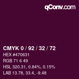 カラーコード: CMYK 0 / 92 / 32 / 72 | qconv.com
