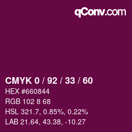 カラーコード: CMYK 0 / 92 / 33 / 60 | qconv.com