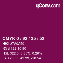 カラーコード: CMYK 0 / 92 / 35 / 52 | qconv.com