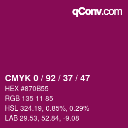 カラーコード: CMYK 0 / 92 / 37 / 47 | qconv.com