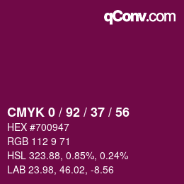 カラーコード: CMYK 0 / 92 / 37 / 56 | qconv.com