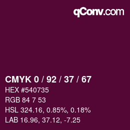 カラーコード: CMYK 0 / 92 / 37 / 67 | qconv.com