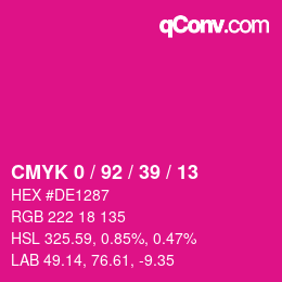 カラーコード: CMYK 0 / 92 / 39 / 13 | qconv.com