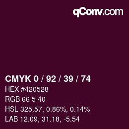 カラーコード: CMYK 0 / 92 / 39 / 74 | qconv.com