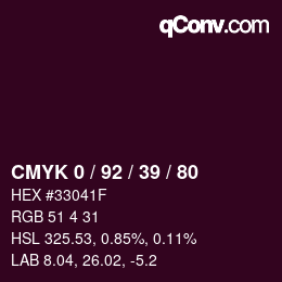 カラーコード: CMYK 0 / 92 / 39 / 80 | qconv.com