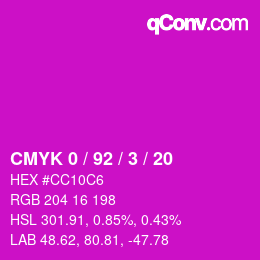 カラーコード: CMYK 0 / 92 / 3 / 20 | qconv.com
