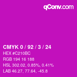 Farbcode: CMYK 0 / 92 / 3 / 24 | qconv.com