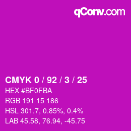 カラーコード: CMYK 0 / 92 / 3 / 25 | qconv.com