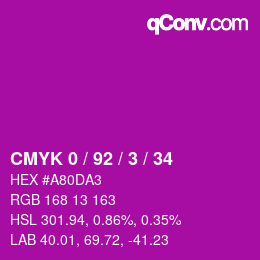 カラーコード: CMYK 0 / 92 / 3 / 34 | qconv.com