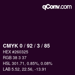 カラーコード: CMYK 0 / 92 / 3 / 85 | qconv.com