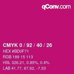 カラーコード: CMYK 0 / 92 / 40 / 26 | qconv.com