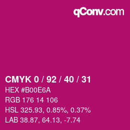 颜色代码: CMYK 0 / 92 / 40 / 31 | qconv.com