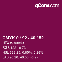 颜色代码: CMYK 0 / 92 / 40 / 52 | qconv.com