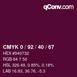 カラーコード: CMYK 0 / 92 / 40 / 67 | qconv.com