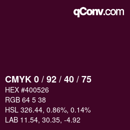 カラーコード: CMYK 0 / 92 / 40 / 75 | qconv.com