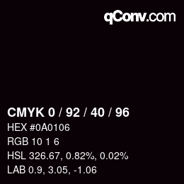カラーコード: CMYK 0 / 92 / 40 / 96 | qconv.com