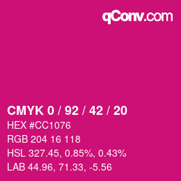 カラーコード: CMYK 0 / 92 / 42 / 20 | qconv.com