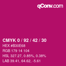 カラーコード: CMYK 0 / 92 / 42 / 30 | qconv.com