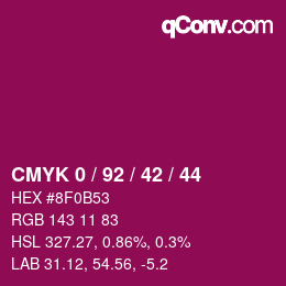 颜色代码: CMYK 0 / 92 / 42 / 44 | qconv.com