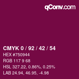 カラーコード: CMYK 0 / 92 / 42 / 54 | qconv.com