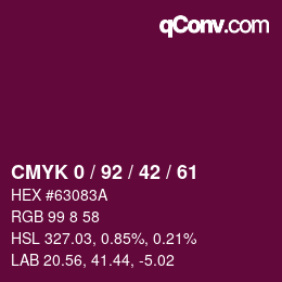 カラーコード: CMYK 0 / 92 / 42 / 61 | qconv.com