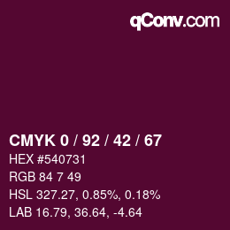 カラーコード: CMYK 0 / 92 / 42 / 67 | qconv.com