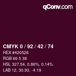 カラーコード: CMYK 0 / 92 / 42 / 74 | qconv.com