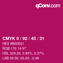 カラーコード: CMYK 0 / 92 / 45 / 31 | qconv.com