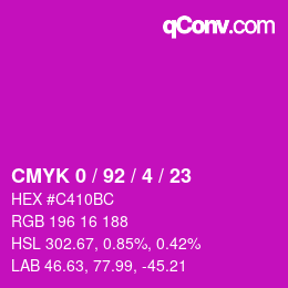 カラーコード: CMYK 0 / 92 / 4 / 23 | qconv.com