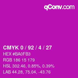 カラーコード: CMYK 0 / 92 / 4 / 27 | qconv.com