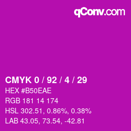 颜色代码: CMYK 0 / 92 / 4 / 29 | qconv.com